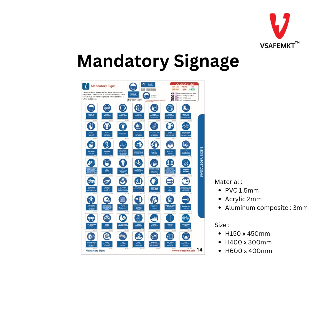 Signage VSAFEMKT Mandatory Safety Signage Signs (papan tanda mandatori ...