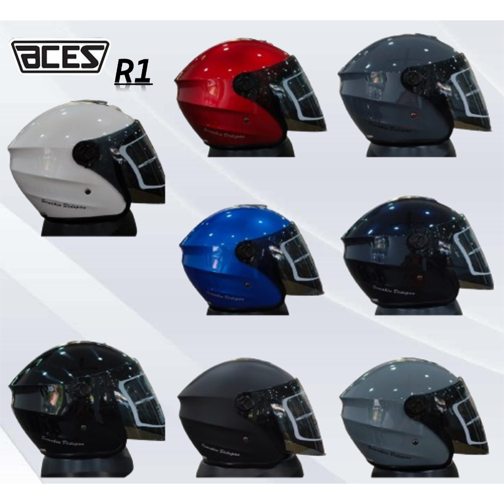 ACES R1 Open Face Helmet With Siap Clear Visor 100% Original Aces SIRIM ...
