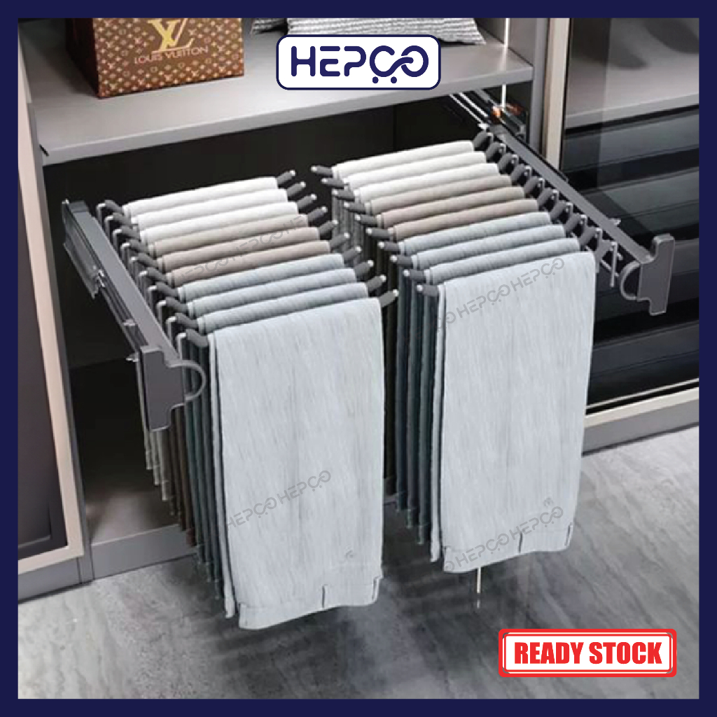 Carbon Steel Pull Out Trousers Rack Wardrobe Pants Hanger With Flocking ...