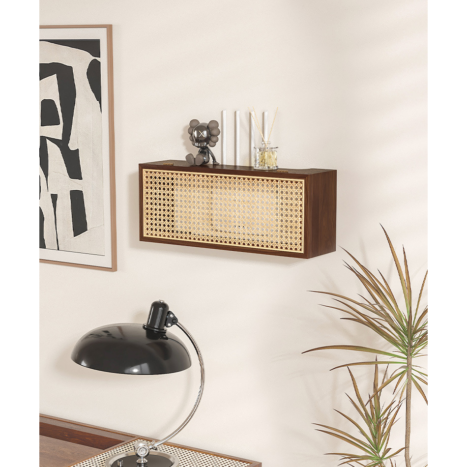 Vintage Style Solid Wood Rattan Wireless Router Storage Box Wall ...