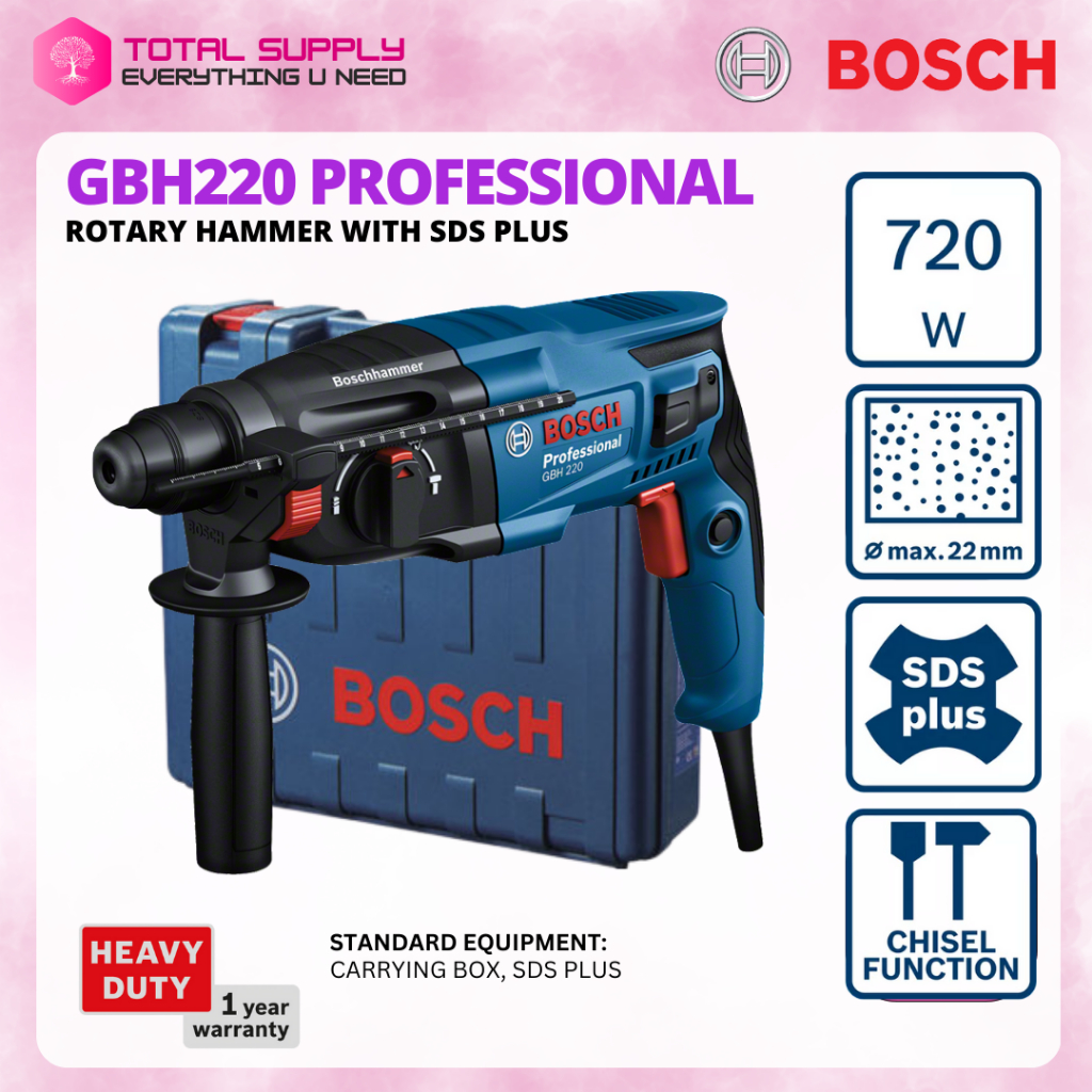BOSCH GBH220 SDS PLUS 2KG CORDED ROTARY HAMMER 720W | 3 MODES HAMMER ...