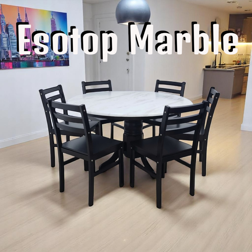 ️familystar2u - 1008 Esotop Round Marble Table + C1008 Dining Chair 4 6 ...