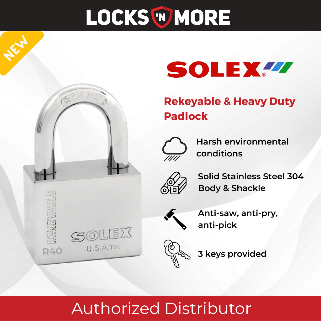 100% Original Solex Premium R40-CR Rekeyable Heavy Duty Padlock ...