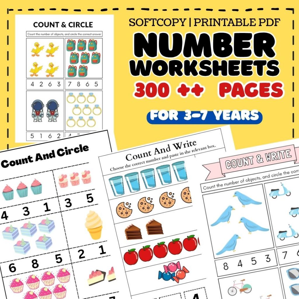Printable PDF Number Worksheets Beginner 1-10 Math Preschool ...