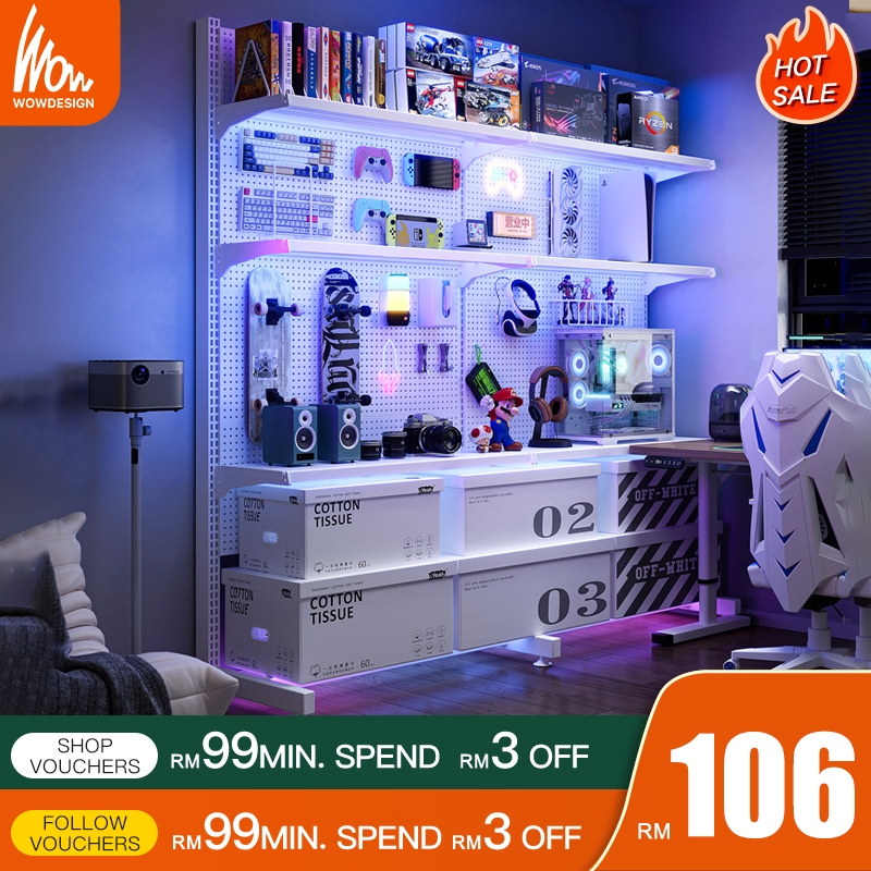Standing Pegboard Gaming Room Rack Adjustable Pegboard Organizer White ...