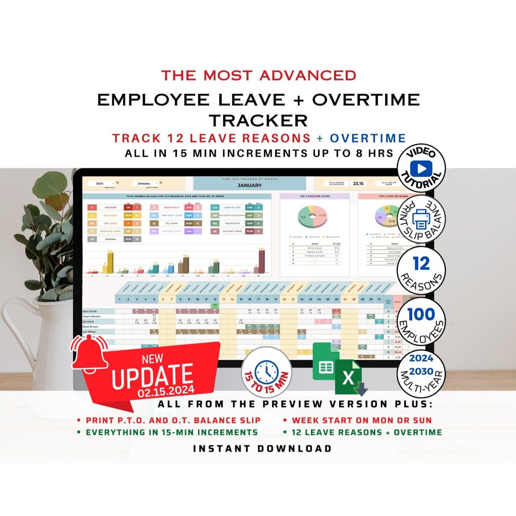 Staff Employee Leave Overtime Tracker Vacation Tracker Excel Template ...