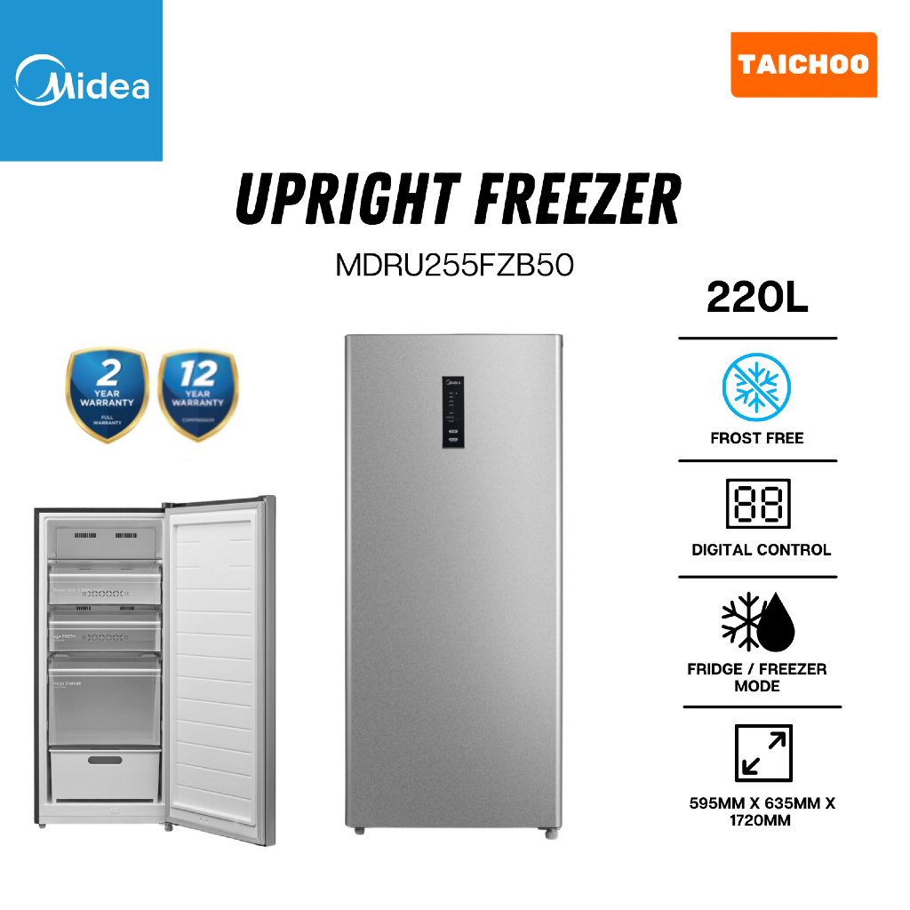 Midea Upright Freezer 220L (Frost Free) MDRU255FZB50 | Shopee Malaysia