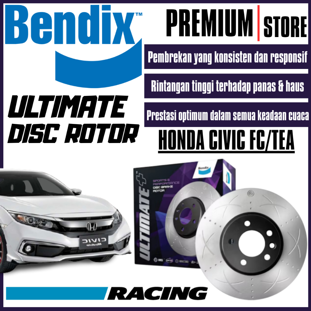 Original Bendix Ultimate+ Front And Rear Set Disc Rotor - Honda Civic ...