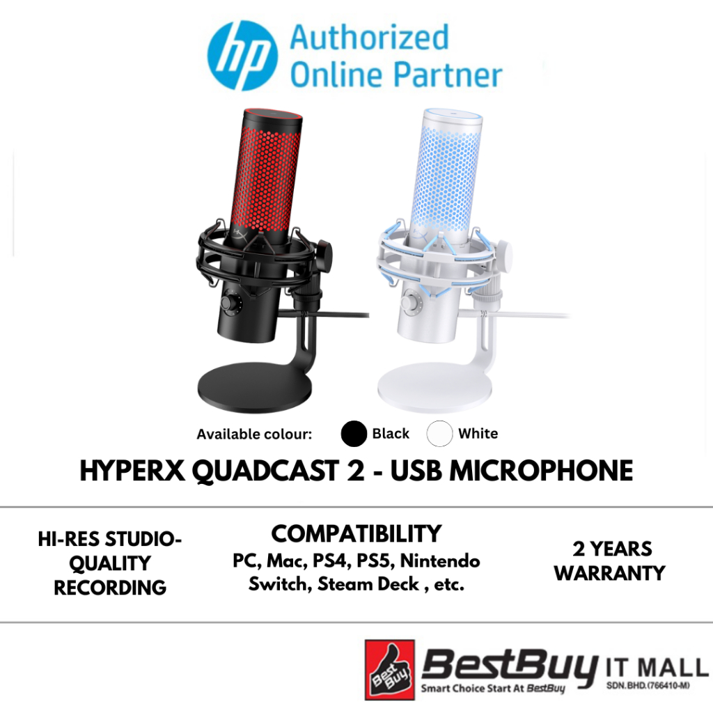 [NEW] HyperX QuadCast 2 USB Microphone - Black / White | Shopee Malaysia