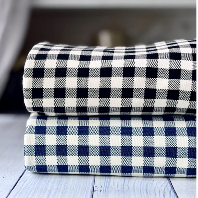 Kain Denim Spandex Fabric Kotak Check Gingham blue biru hitam black ...