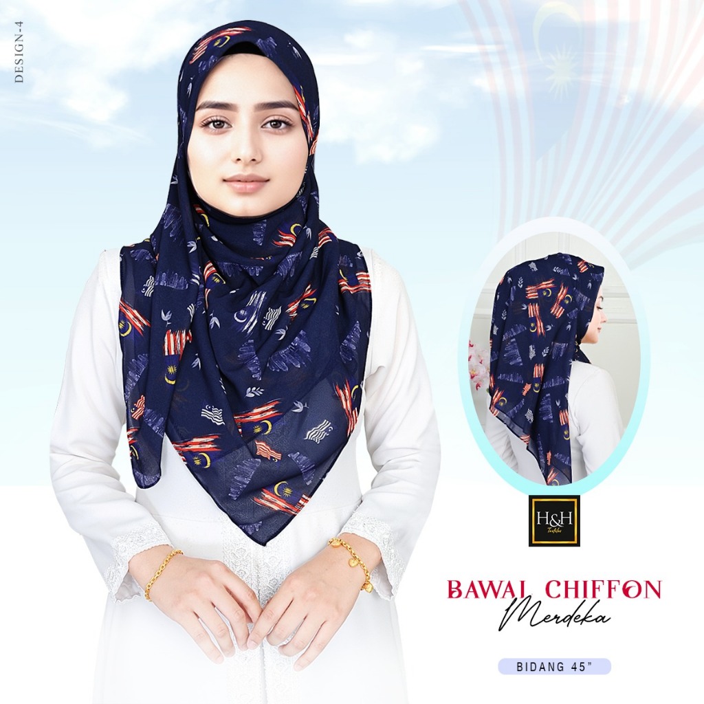🎀Special Edition🎀 Merdeka Tudung Bawal MERDEKA Pattern Bidang 45