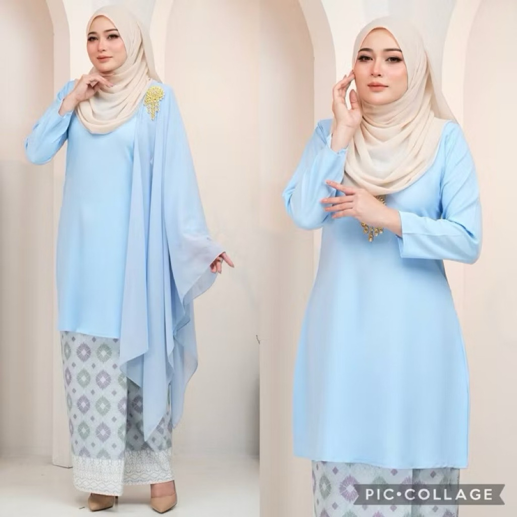 🔥(SIZE XS-5XL) KURUNG RIAU MODEN BATIK PASTEL RAYA 2025 PLUS SIZE SAGE EMERALD GREEN BABY PINK BLUE SOFT YELLOW KENDURI
