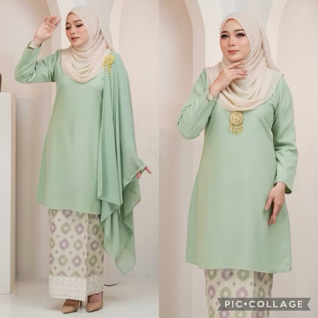 🔥(SIZE XS-5XL) KURUNG RIAU MODEN BATIK PASTEL RAYA 2025 PLUS SIZE SAGE EMERALD GREEN BABY PINK BLUE SOFT YELLOW KENDURI