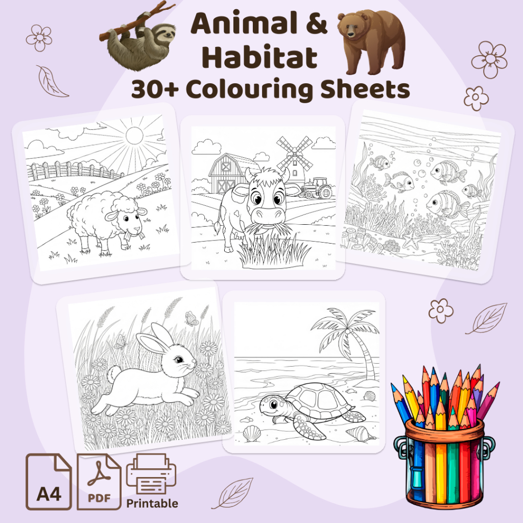 20+ Cute Animal And Habitat Coloring Sheets (PDF) - Printable For Kids ...