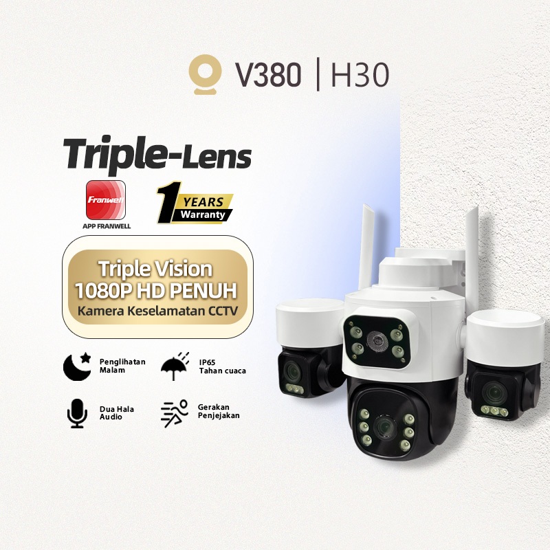 Triple-Lens Camera WiFi CCTV 1080P Dual Video, Night Vision, Two-Way ...