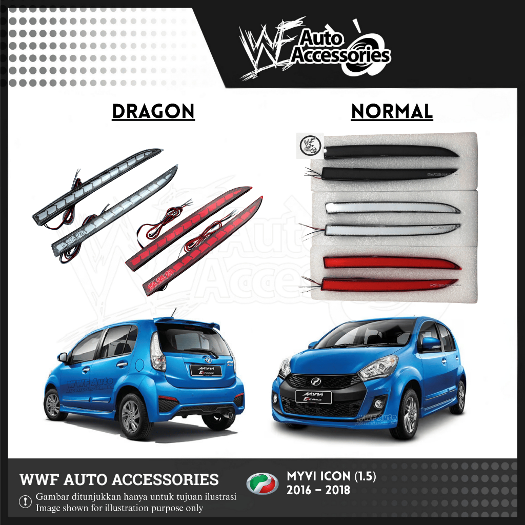 Perodua Myvi Icon 1.5cc Car Rear Bumper LED Dragon Reflector / Light ...