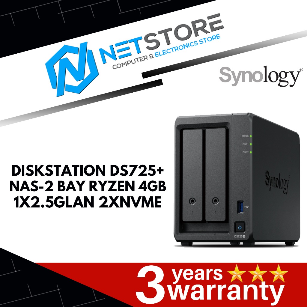 SYNOLOGY DISKSTATION DS725+ 2BAY RYZEN 2.6GHZ-DC 4GB 1X2.5GLAN 2NVMe ...