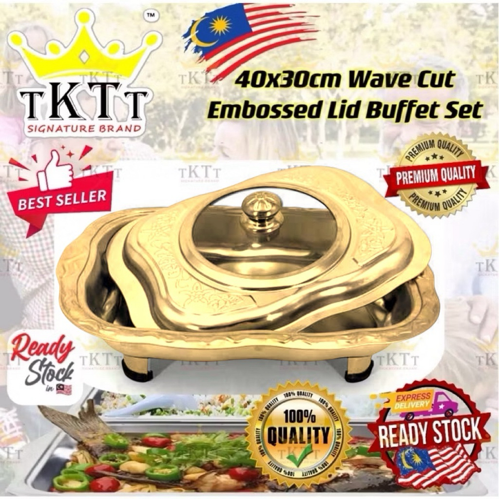 TKTT 40x30 Wave Embossed Stainless Steel Buffet Set Catering Serving ...