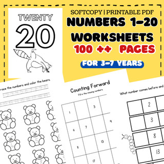 Printable PDF Number Worksheets Beginner 1-20 Math Preschool ...