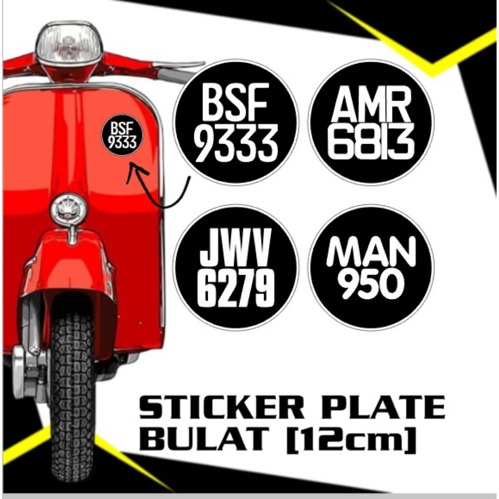 Sticker Plate Motor Bulat Vespa Benelli Panarea Putih Hitam Two Layer ...