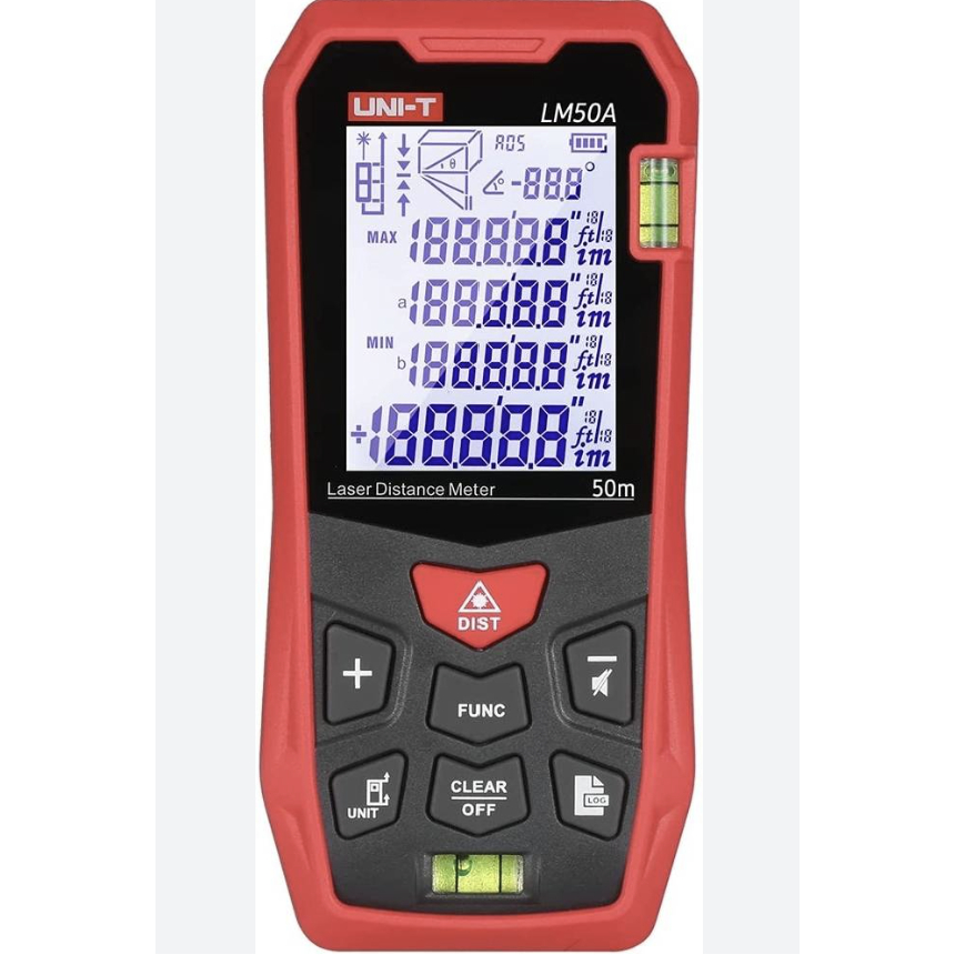 UNI-T LM50A Laser Distance Measure Meter 50M with 2 Bubble Levels LCD ...