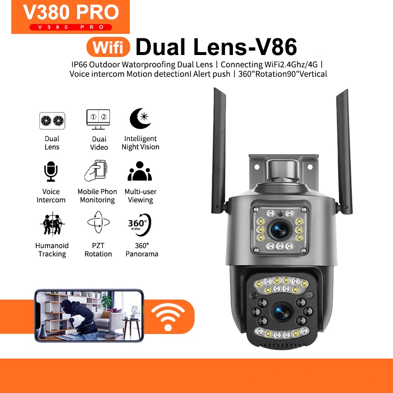V380 Pro Cctv Cameras V86 Dual Lens Outdoor Waterproof Connect WiFi ...
