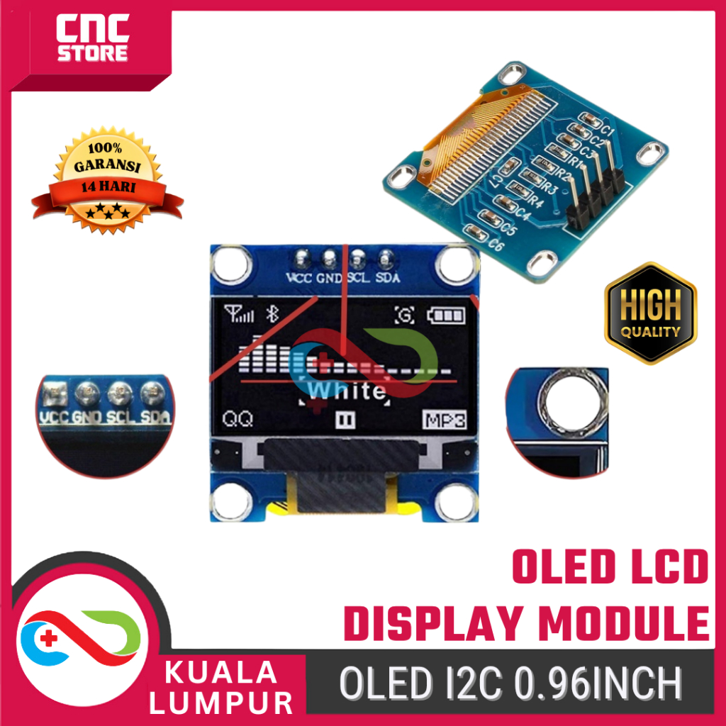 OLED WHITE PUTIH 0.96 INCH I2C IIC 128X64 DISPLAY MODULE LCD | Shopee ...
