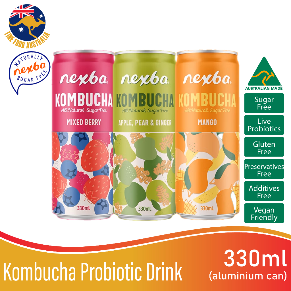Australia's Nexba Kombucha Probiotics Drinks 330ml | Sugar-Free | Vegan ...