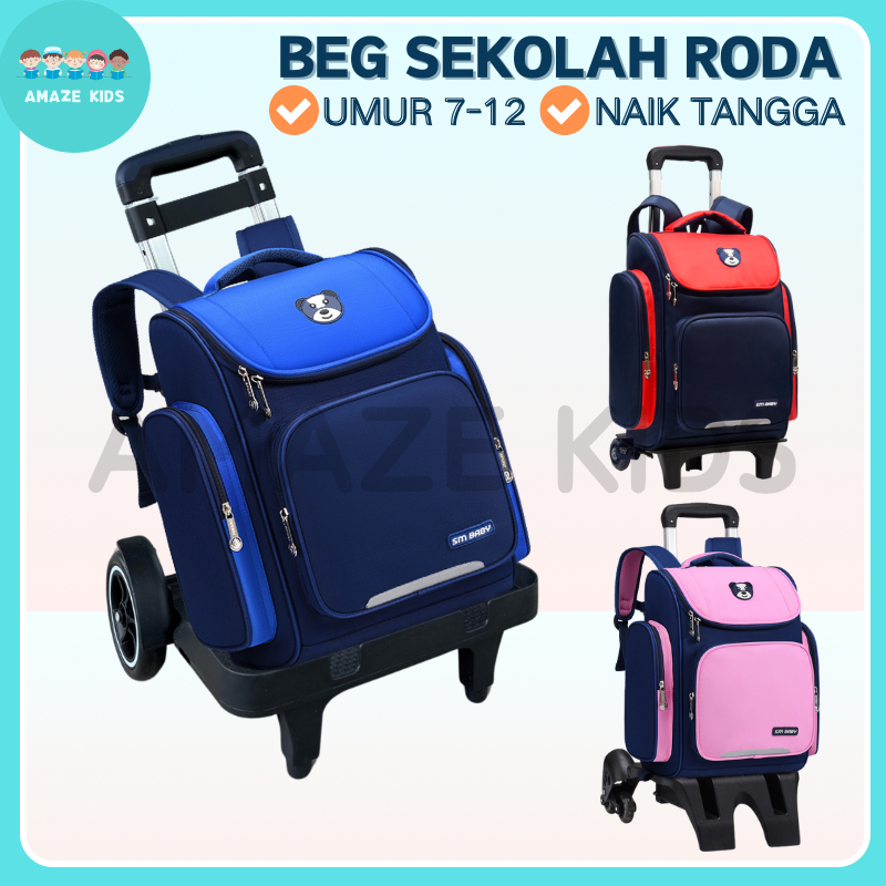 AMAZEKIDS Beg Sekolah Roda Tarik Budak Sekolah Rendah Trolley School ...
