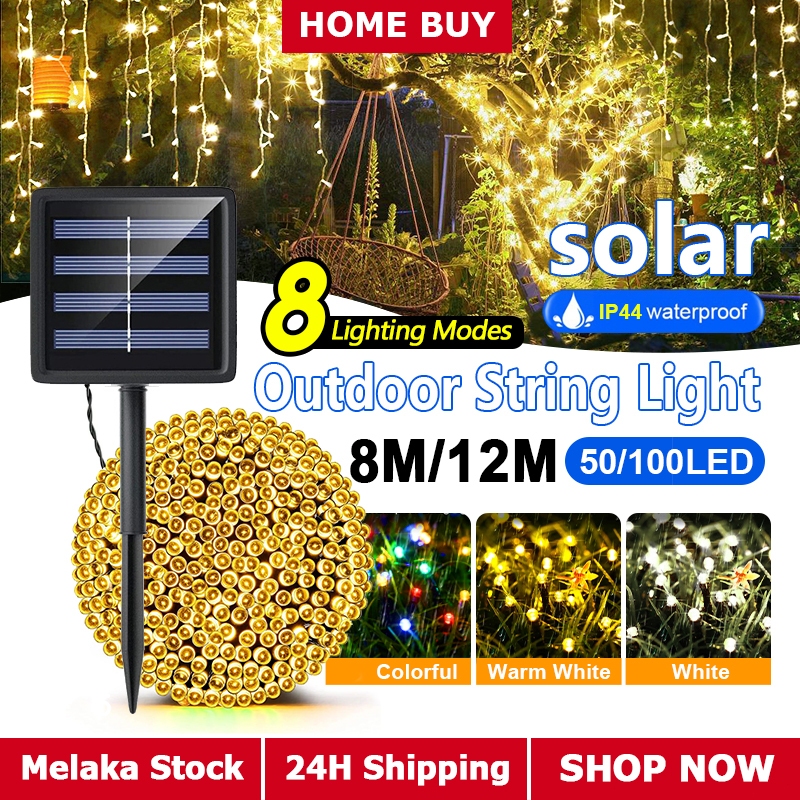 12M/8M Solar Lights LED Fairy String Lights Waterproof 8 Lighting Modes ...