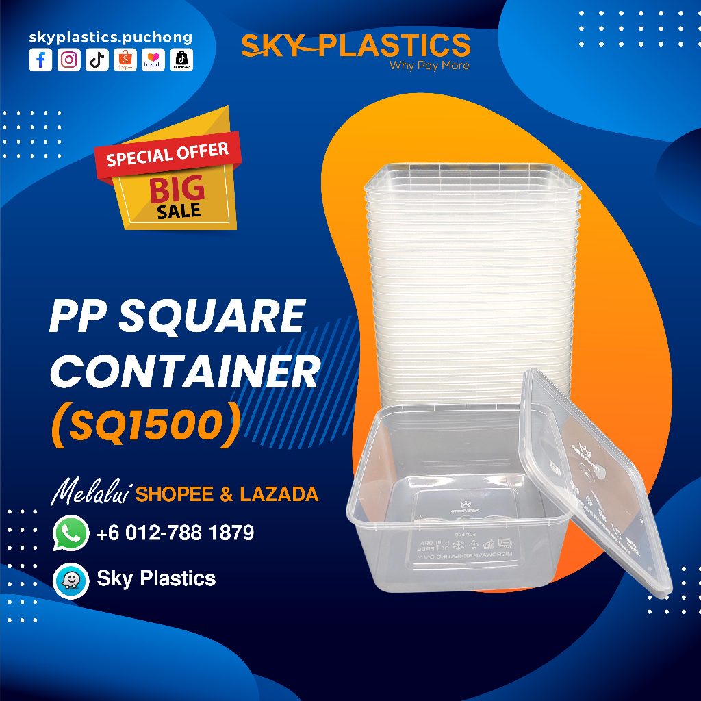 SQ1500 Square Disposable Plastic Container | Food Container | Bekas ...