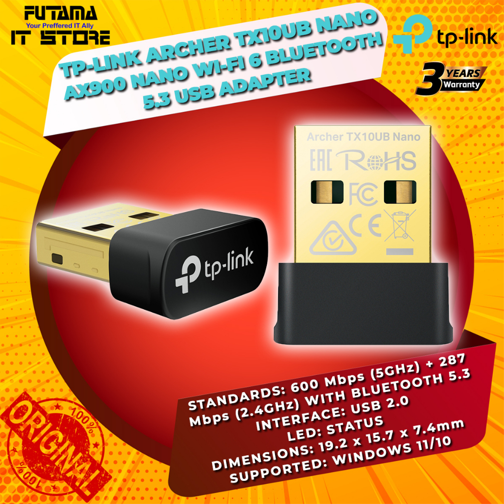 Adattatore USB Wi-Fi 6 AX900 Nano E Bluetooth 5.3 – Velocità 900 Mbps, Compatto, Nero