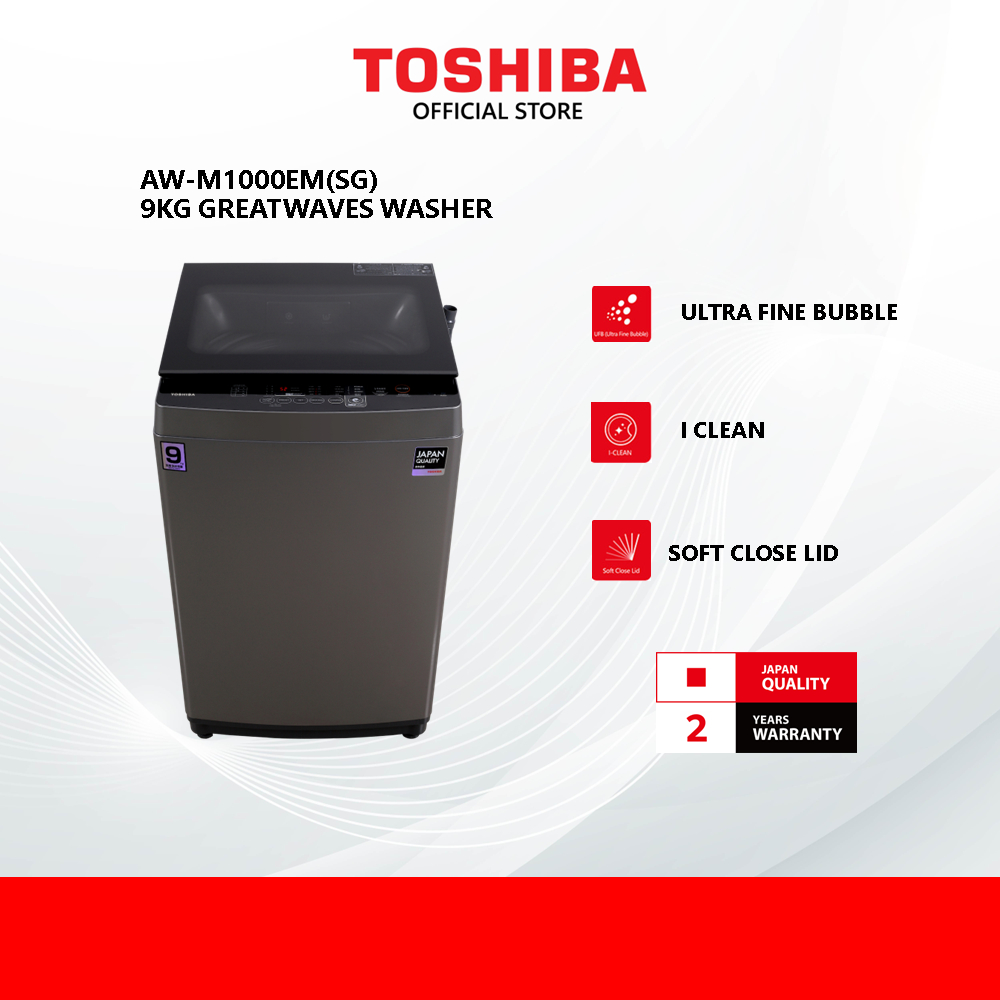 Toshiba AW-M1000EM(SG) 9.0 KG GREATWAVES Top Load Washing Machine Washer / Mesin Basuh / 洗衣机
