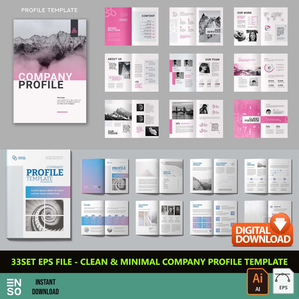 33Set EPS Files - Clean & Minimal Company Profile Template Design ...