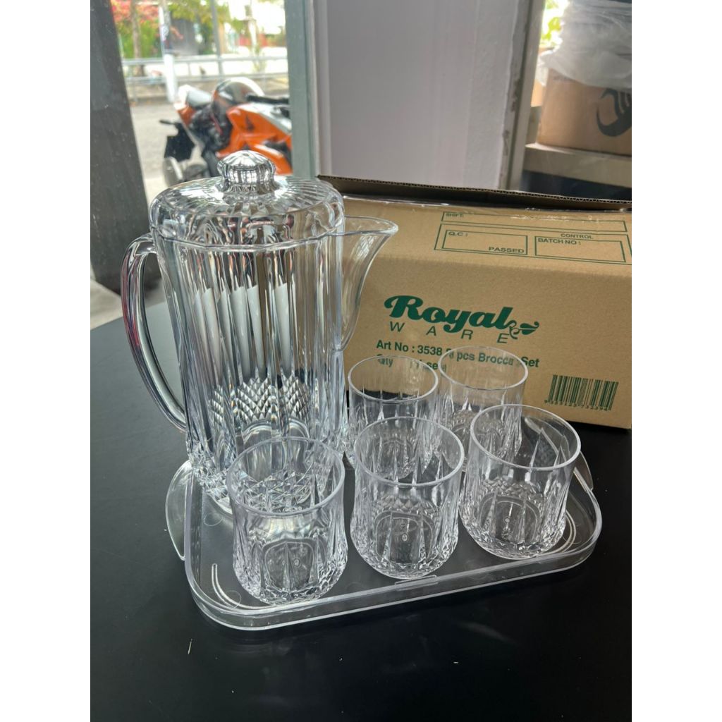 Acrylic Water Jug Set 2L Crystal Tea Pot Juice Drink Pitcher Cup Jag ...