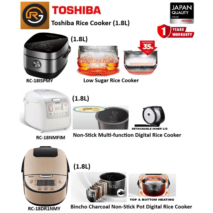Toshiba - Digital Rice Cooker 1.8L / Low Sugar / Non-Stick Pot (RC ...