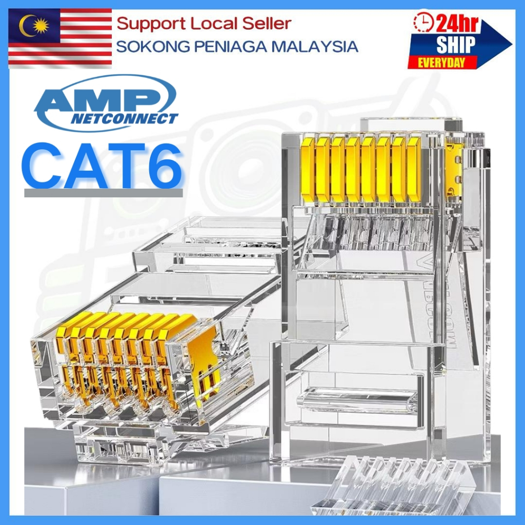 AMP NETCONNECT CAT6 RJ45 Modular Plug 8P8C Gold UTP Connector | 10/30 ...