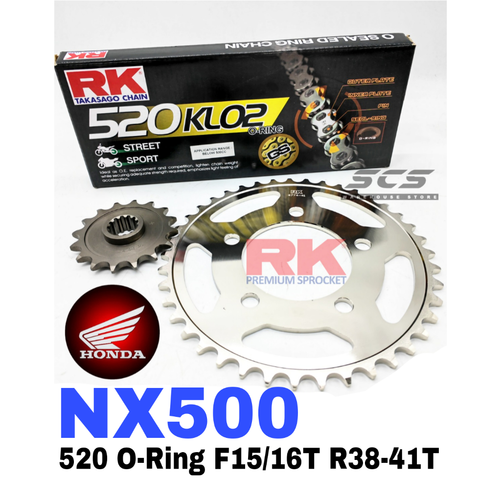 RK Sprocket Set Honda NX500 New 520 O-Ring Black Gold Chain Rantai ...