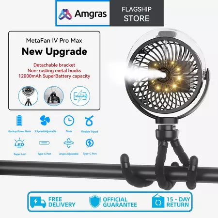 Amgras Stroller Baby Portable Mini Fan Rechargeable 9 Leds/Ultra Quiet/Flexible Tripod/55 Hours (6000mAh)