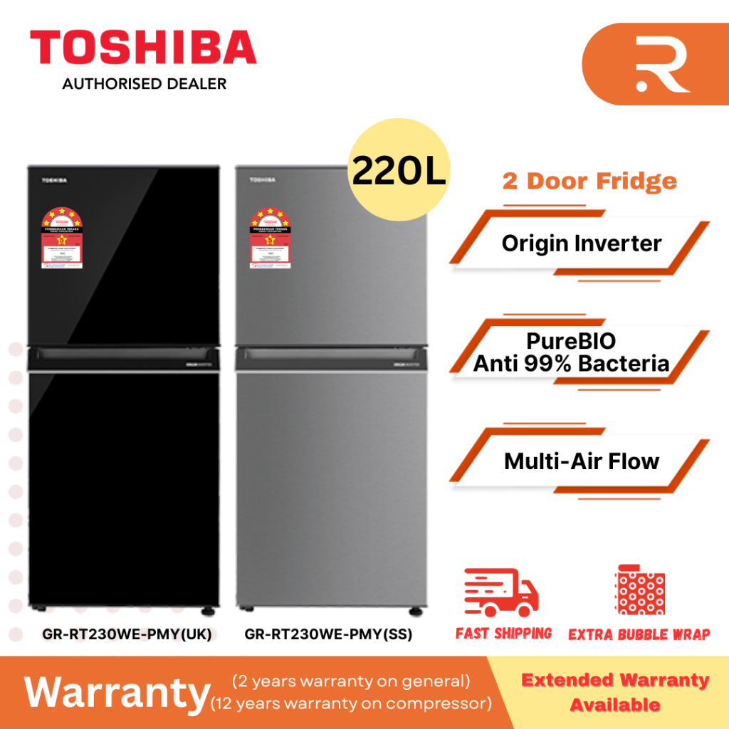 [5 Star] TOSHIBA 220L Inverter 2 Door Fridge (Silver Colour | Black ...
