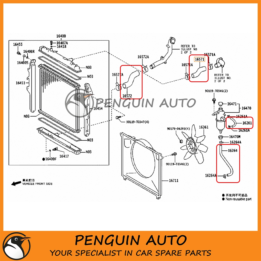 [SET=4PCS] Radiator Hose Top & Bottom Atas & Bawah Toyota Hilux VIGO ...