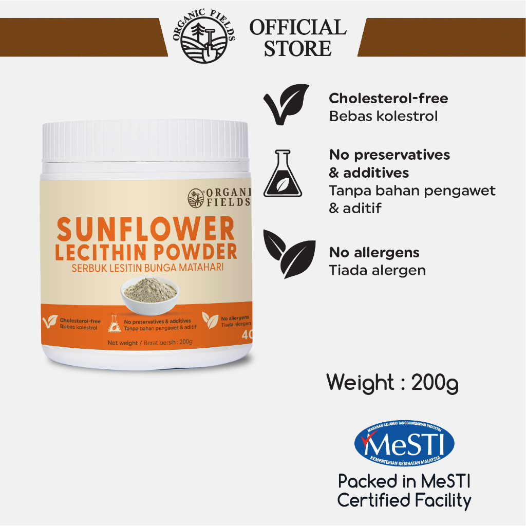 ORGANIC FIELDS Sunflower Lecithin Powder 200g | Cholesterol-Free | No ...