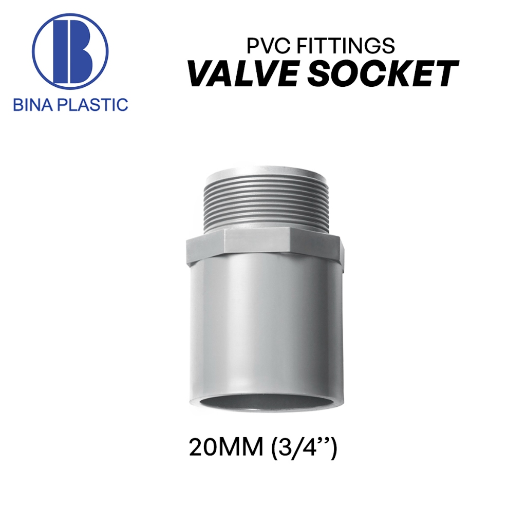 Bina Plastic PVC Paip Pipe Fittings Valve Socket 15mm (1/2''), 20mm (3/ ...