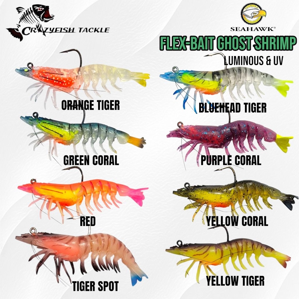 SEAHAWK FLEX-BAIT GHOST SHRIMP LUMINOUS & UV MATERIAL SOFT LURE MADE IN ...