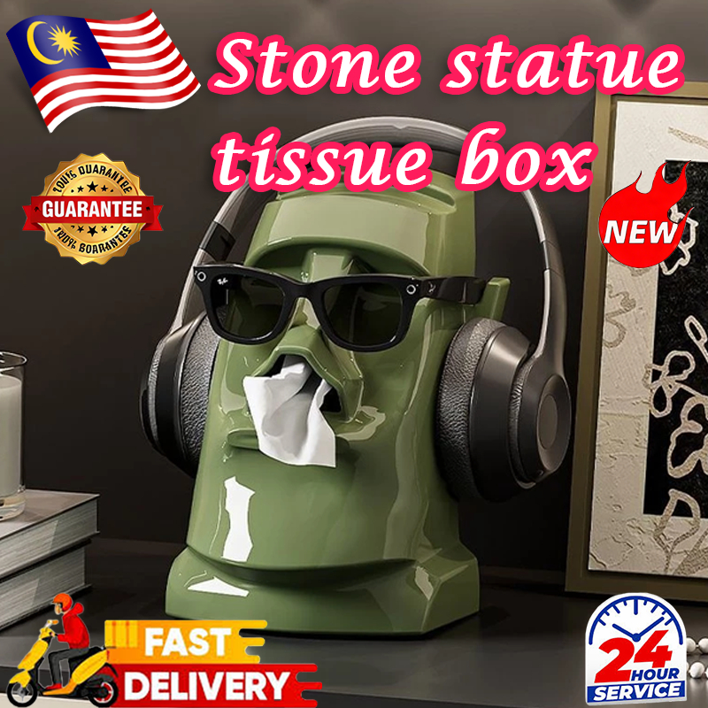 The stone statue tissue box is a creative Moai art abstract decoration ...