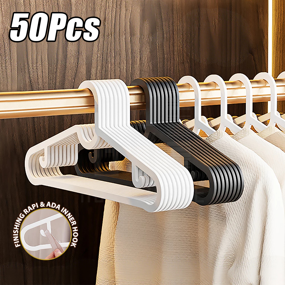50PCS Hanger Premium Baju Non Slip Clothes Hanger Anti-Slip Plastic ...