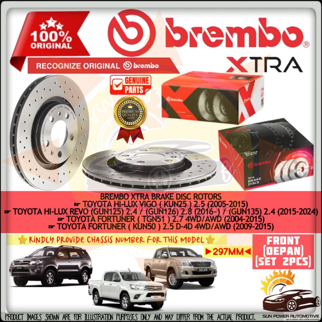 BREMBO XTRA DRILLED Toyota Hilux Vigo KUN25 Revo GUN125 GUN126 GUN135 ...