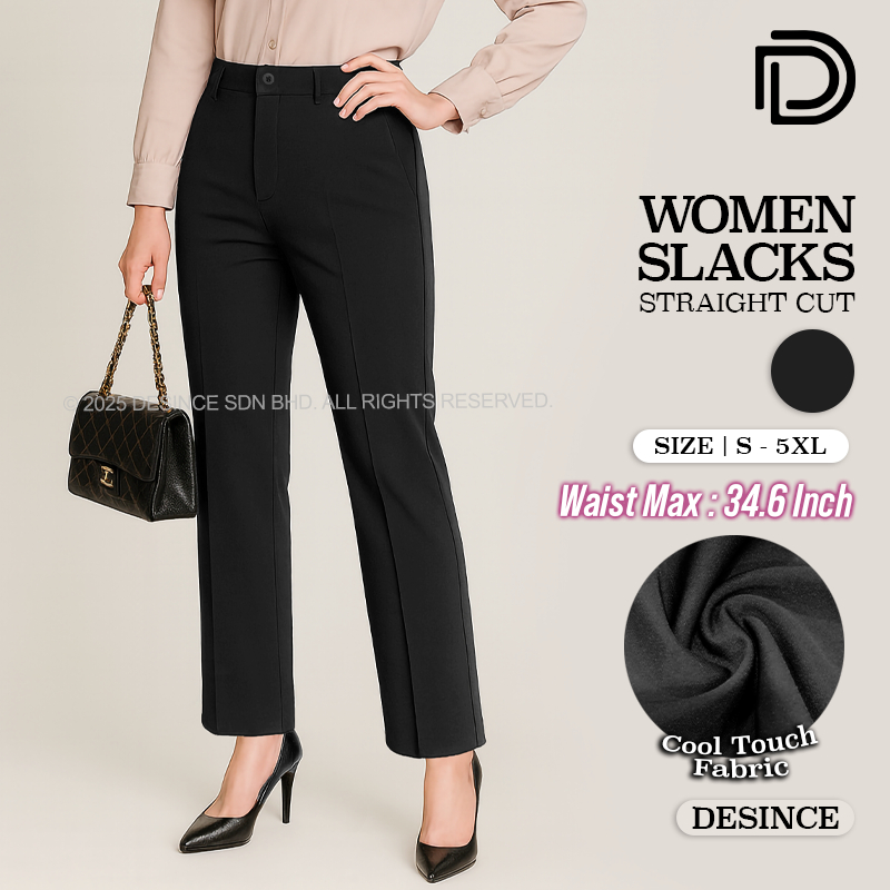 DESINCE Women's Straight Cut Stretchable Slacks Long Pants Smart Casual ...