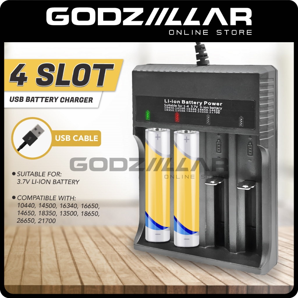 (4 Slot) Battery Charger Li-ion 4000mAh Output Charger Portable USB ...