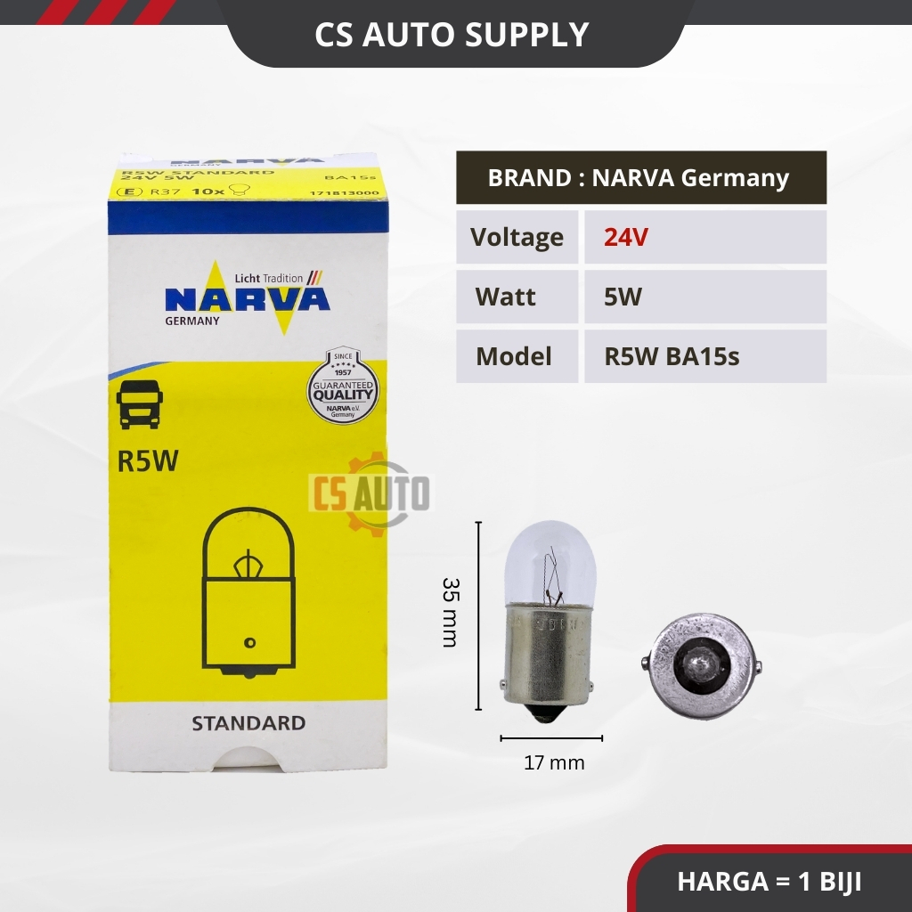 CS 1pc x NARVA 24V R5W Parking Bulb 67 Single 17326 BA15s R5W Lampu ...